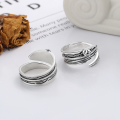 wholesale S925 Sterling Silver Vintage Retro Rustic Style Leaf and Seven-Spotted Ladybug Design Fresh and Simple Open Adjustable Ring-0-2