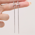 wholesale S925 Sterling Silver Bow Earrings for Women, Small and Unique Design Long Tassel Drop Earrings, Versatile and Elegant Ear Accessories-0-1
