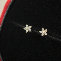 wholesale S925 Sterling Silver Mini Star Earrings with Full Diamond Accents, Small Five-Pointed Star Floral Design, Versatile and Elegant Small Diamond-Studded Earrings G6724-S925 silver pair-silver model 925 silver