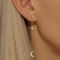wholesale S925 Sterling Silver Fashion Star Moon Chain Earrings With Tassel, Inlaid Zircon, And Octagram-0-3