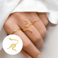 wholesale 18k Gold And S925 Sterling Silver Fun Smooth Small Snake Index Finger Ring, Ins Simple Personality Snake Print Trendy Open Ring-0-2
