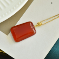 wholesale 925 Silver with Certificate New Chinese-style Square Jade Pendant Bead Agate Carnelian Nothing-Plaque Necklace for Women-0-6