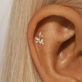 wholesale S925 Sterling Silver Personality Flower Woodpecker Flat Head Threaded Cartilage Earring With Zircon Inlay-0-2