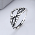 wholesale S925 Sterling Silver Minimalist Ins Vintage Distressed Layered Irregular Vine-Wrapped Open Ring-0-0