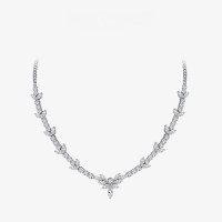 wholesale S925 Silver ShiPei Jewelry New 4*8mm White Marquise 05 Carat Collarbone Necklace 43+3cm-White【P1813】 Chain length 43cm