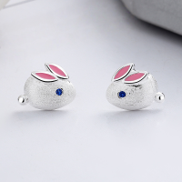 wholesale S925 Sterling Silver Cute Resin Enamel Pink Rabbit Wire Drawing Technique Birth Year Bunny Ear Studs-YFR200/approx. 1.8g 925 silver