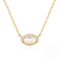 wholesale 925 Silver New Creative Angel Eye Pendant Necklace With Pearl Eyes And Inlaid Zircons-0-0