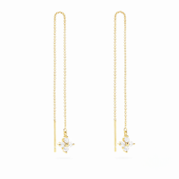 wholesale S925 Sterling Silver Floral Zircon Chain Tassel Earrings-Gold 925 silver