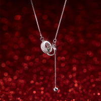 wholesale S925 Sterling Silver Round Bead Double Loop Interlocking Fringe Light Bead Minimalist Design Collarbone Necklace D8377-S925 silver necklace gold 925 silver