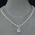wholesale 925 Silver Gold-Plated Pendant Chain with High-Carbon Diamond and Synthetic Aquamarine Pear-Shaped Luxury Banquet Jewelry Necklace for Women-0-1