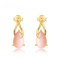 wholesale 925 Silver Gold-Plated Fashionable and Elegant Minimalist Natural Pink Opal Stud Earrings for Women, Ins Style Popular Cross-Border Accessories-0-0