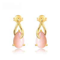wholesale 925 Silver Gold-Plated Fashionable and Elegant Minimalist Natural Pink Opal Stud Earrings for Women, Ins Style Popular Cross-Border Accessories-Natural Pink Opal 925 Silver