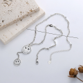 wholesale S925 Sterling Silver Korean Retro Vintage Emoji Pendant Creative Luck English Tassel Necklace-0-1