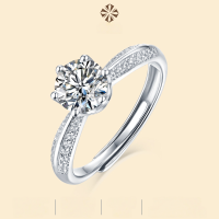 wholesale Metal S925 Silver Half Dome Ring for Women, Small and Niche, TikTok Live Hot-Selling Moissanite Ring, Does Not Fade-Special six-claw 1 carat