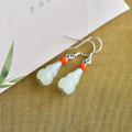 wholesale 925 Sterling Silver Inlaid with South Red Beads Gourd Hetian Jade Earrings for Women, New Chinese Ancient Style with Certificate-0-5