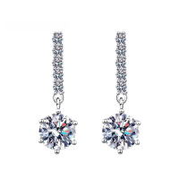 wholesale S925 Sterling Silver Cross-Border Moissanite Earrings for Women, Light Luxury Design Six-Prong Stud Earrings, Elegant Round Ear Jewelry Wholesale-1 carat + 1 carat (high carbon diamond) earrings 925 silver