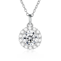 wholesale 925 Sterling Silver Moissanite Necklace with D Color Moissanite Pendant, High-End Women's Silver Jewelry Moissanite Neck Chain-Platinum>925 silver