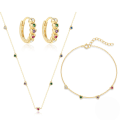 wholesale S925 Sterling Silver Heart-shaped Colorful Zircon Earrings Necklace Bracelet Jewelry Set-0-0