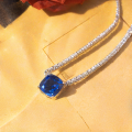 wholesale S925 Silver New Large Set Chain 12mm Lab-Created Sapphire Cushion Necklace Women's Luxury Banquet Tennis Chain-0-1