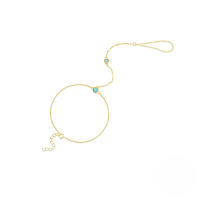 wholesale S925 Sterling Silver Vintage Turquoise-inlaid Versatile Women's Linked Finger Ring Chain, A Basic Multi-layer Stacking Bracelet-Gold 925 silver