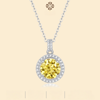 wholesale [925 Sterling Silver] Paved Round Brilliant Cut Yellow Moissanite Pendant Necklace for Women, Stylish Gift Accessory, Ready to Ship Wholesale-1 carat moissanite &gt; 925 silver