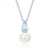 wholesale S925 Sterling Silver French Style Fashion Light Luxury Minimalist Drop-shaped Aquamarine Necklace for Women, Small Niche Collarbone Chain Wholesale-Freshwater Pearls 925 Silver