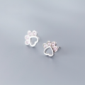 wholesale S925 Sterling Silver Korean-style Small Fresh Diamond-inlaid Hollow Cat Paw Ear Studs Sweet and Lovely Animal Earrings G1564-0-0