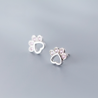 wholesale S925 Sterling Silver Korean-style Small Fresh Diamond-inlaid Hollow Cat Paw Ear Studs Sweet and Lovely Animal Earrings G1564-S925 silver pair silver model 925 silver
