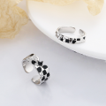 wholesale S925 sterling silver Korean-style dark gothic black grid resin inlaid diamond irregular geometric open ring-0-0