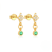 wholesale S925 Sterling Silver Asymmetrical Four-pointed Star Stud Earrings With Crystal Accents-Gold#4 925 silver