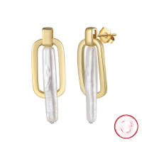 wholesale S925 Sterling Silver, 14K Gold Irregular Cultured Freshwater Pearl Earrings Factory Direct-14K gold, natural freshwater pearls, approximately 4.1g 925 silver