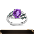 wholesale S925 Sterling Silver Adjustable Thorn Bud Design Ring with Natural Amethyst Gemstone-0-0