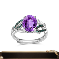 wholesale S925 Sterling Silver Adjustable Thorn Bud Design Ring with Natural Amethyst Gemstone-Natural citrine Adjustable opening