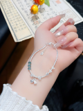 wholesale Silver and Hetian Jade Lily of the Valley Broken Silver Bracelet, Minimalist Design, Forest-Style Sweet Hand Chain, 520 Valentine's Day Gift-0-6