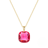 wholesale S925 Sterling Silver Luxury Sparkling Crystal Pendant Zircon Inlaid Choker Necklace, French Style-Gold-Rose Red 925 Silver