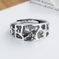 wholesale S925 Sterling Silver Geometric Retro Distressed Ring with Concave-Convex Meteorite Texture, European and American Fashion Trend Accessory-0-1