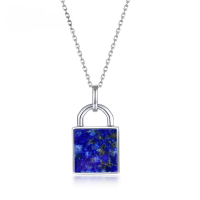 wholesale S925 Sterling Silver New Lapis Lazuli Lock Core Pendant Choker Necklace Fashion Niche Design Wholesale from Manufacturer-Thick silver platinum (excluding chain)  925 silver