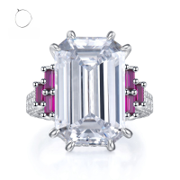 wholesale Metal material first, the new Moojing Jewelry 30ct high carbon diamond ring 13*20mm emerald cut luxury live streaming hit-R472 White Diamond No. 5