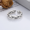 wholesale S925 Sterling Silver Retro Vintage Handwoven Ring with Geometric Lines Creative Adjustable Open Ring-0-1