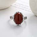 wholesale S925 Sterling Silver Retro Filigree Openwork Ring Setting Inlaid with Large Southern Red Stone Luxury Adjustable Ring for Women-0-1