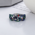 wholesale S925 silver ethnic-style enamel-filled resin lotus and koi hollow elegant open ring for women-0-2