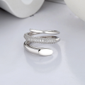 wholesale S925 Sterling Silver Korean-style Multi-layer Surrounding Diamond Inlaid Line Creative Open Adjustable Ring-0-2
