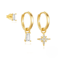 wholesale S925 Sterling Silver With Inlaid Zircon Halo Butterfly Hoop Earrings And Detachable Eight-pointed Star Pendant Set-3-piece set Gold#1 925 silver