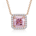 wholesale Platinum New Luxury Pave-Set 3-Carat Radiant Cut Pink Diamond Women's Collarbone Necklace, Socialite Style-0-0