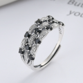wholesale S925 Sterling Silver Korean Style Vintage Antique Black Zirconia Full Star Creative Sweet and Edgy Open Adjustable Ring for Women-0-0