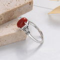 wholesale S925 Silver Retro Coin Cabochon Southern Red Agate Antique Style Courtly Trendy Niche Openable Ring-0-2
