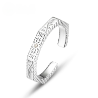 wholesale S925 sterling silver plated with white gold, new Korean-style fashionable and minimalist polygon couple rings, wholesale for men and women-Thick silver platinum>Adjustable opening