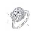 wholesale S925 silver plated with 18k gold, new double-row halo cushion cut 65mm full moissanite women's engagement ring-0-5