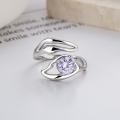 wholesale S925 Sterling Silver Korean-style Fresh and Creative Leaf-shaped Zircon Elegant and Versatile Open Adjustable Ring-0-2