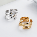 wholesale S925 sterling silver irregular multi-layer twisted cross open ring ins minimalist versatile trendy index finger ring for women-0-0